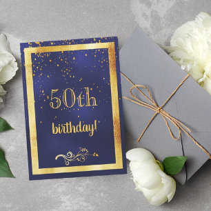 50:e födelsedagsfesten guld ram blå inbjudningar