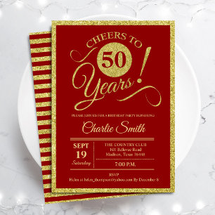 50:e Födelsedagsfesten - Guld Red ANY AGE Inbjudningar