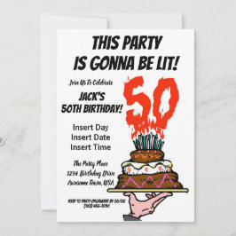 50:e Födelsedagsfesten Kake på Fire MIlestone Phot Inbjudningar