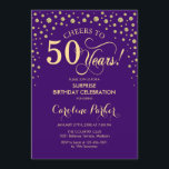 50:e Födelsedagsfesten - Lila Guld Inbjudningar<br><div class="desc">Överraskande 50 Födelsedagsfest inbjudan. Elegantens utformning i royalets lila och faux glitter guld . Med skriptteckensnitt och diamanter konfigureras. Skål för 50 år! Berätta om du behöver anpassa dig ytterligare.</div>