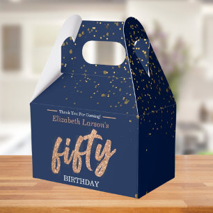 50:e Födelsedagsfesten Modern Guld & Blue Femton Presentaskar