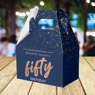 50:e Födelsedagsfesten Modern Guld & Blue Femton Presentaskar