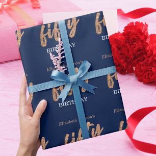 50:e Födelsedagsfesten Modern Guld & Blue Femton Presentpapper