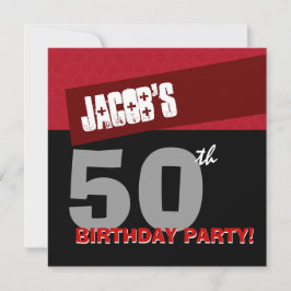 50:e Födelsedagsfesten Modern Red Black White G400 Inbjudningar