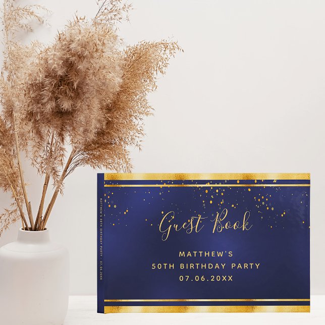 50:e Födelsedagsfesten mörk blått guld-konfetti Gästböcker (Skapare uppladdad)
