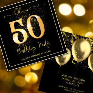 50:e Födelsedagsfesten mousserande Elegant Guld Bl Inbjudningar