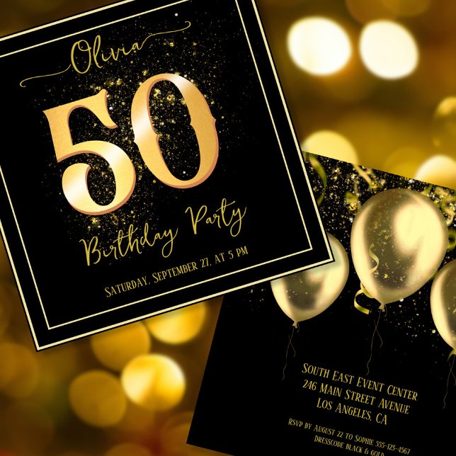 50:e Födelsedagsfesten mousserande Elegant Guld Bl Inbjudningar (Skapare uppladdad)