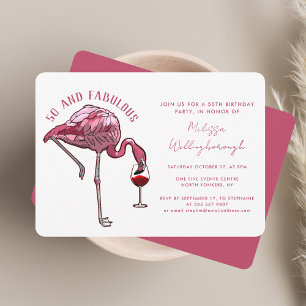 50:e Födelsedagsfesten och Fabulous Rosa Flamingo Inbjudningar