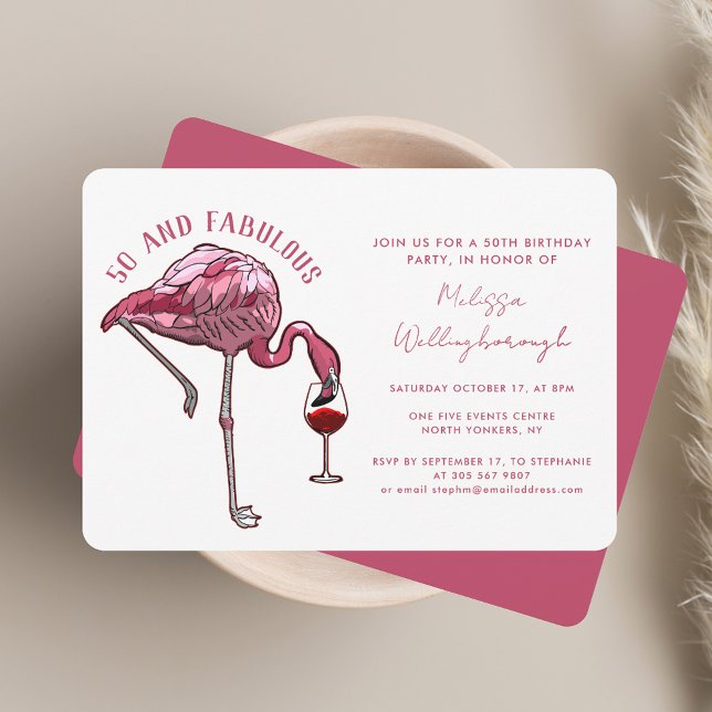50:e Födelsedagsfesten och Fabulous Rosa Flamingo Inbjudningar (50th Birthday Party 50 and Fabulous Pink Flamingo Invitation)