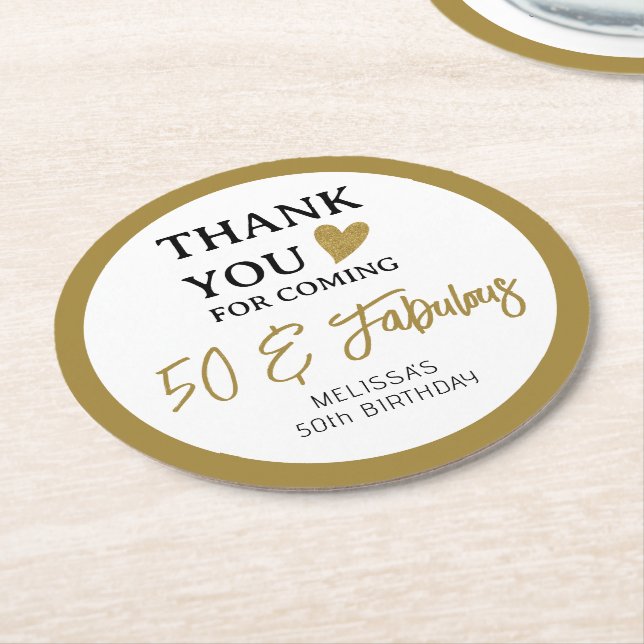 50:e Födelsedagsfesten och strukturerade Tack - fa Underlägg Papper Rund (Vinklad)