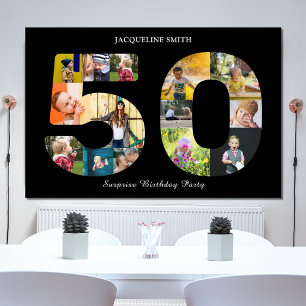 50:e Födelsedagsfesten Photo Collage Black White Poster