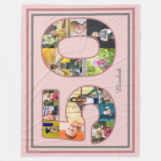 50:e Födelsedagsfesten Photo Collage Dusty  Rosa Fleecefilt (Framsidan)