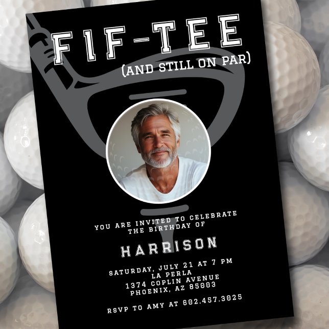 50:e Födelsedagsfesten Photo Modern Golf Black Inbjudningar (Skapare uppladdad)