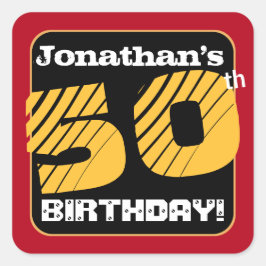 50:e Födelsedagsfesten Red Black Guld Lägg till Na Fyrkantigt Klistermärke