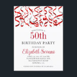 50:e Födelsedagsfesten Red Streamers Confetti Inbjudan Vykort<br><div class="desc">Ett 50:e födelsedagsfest inbjudan med pulserande röda band och röd konfetti. Anpassa för vilken ålder som helst. Röd och svart typografi.</div>