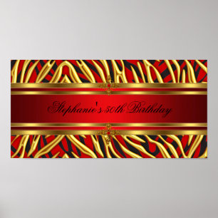 50:e Födelsedagsfesten Red Zebra Guld Black 2 Poster