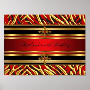 50:e Födelsedagsfesten Red Zebra Guld Black Poster