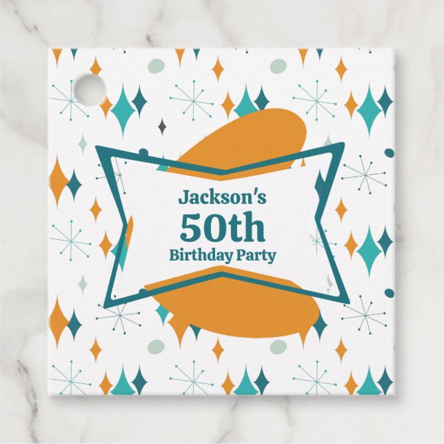 50:e Födelsedagsfesten Retro Mid Century i alla ål Gåvor Etiketter (Framsida)