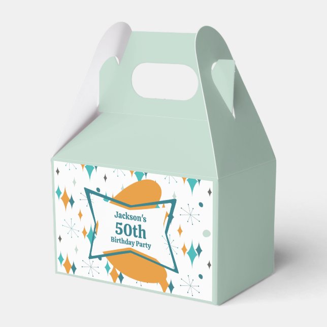 50:e Födelsedagsfesten Retro Mid Century i alla ål Presentaskar (Framsidan Sidan)