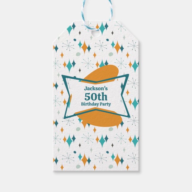 50:e Födelsedagsfesten Retro Mid Century i alla ål Presentetikett (Framsidan)