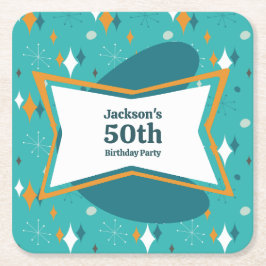 50:e Födelsedagsfesten Retro Mid Century i alla ål Underlägg Papper Kvadrat