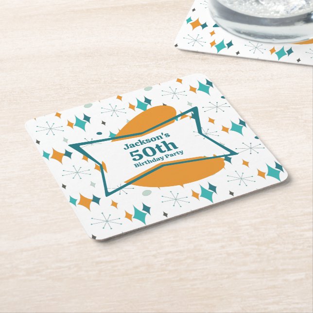 50:e Födelsedagsfesten Retro Mid Century i alla ål Underlägg Papper Kvadrat (Vinklad)