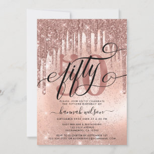 50:e Födelsedagsfesten Ro Guld Glitter & olja Inbjudningar