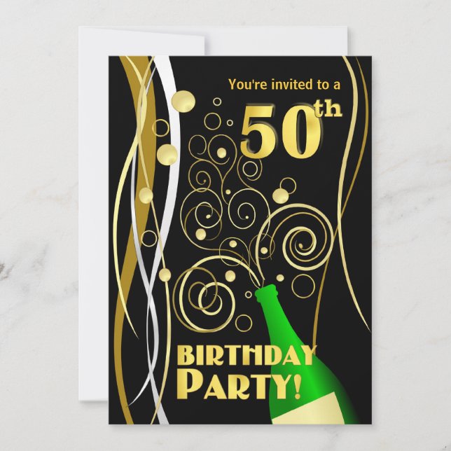 50:e Födelsedagsfesten - Roligt och feberchampagne Inbjudningar (Framsida)