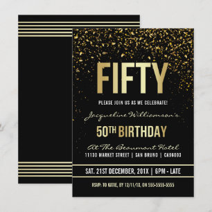 50:e Födelsedagsfesten   Shimming Guld Confetti Inbjudningar