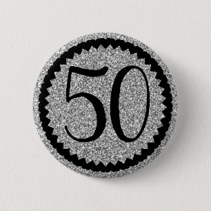 50:e Födelsedagsfesten Silver Glitter Classic Knapp