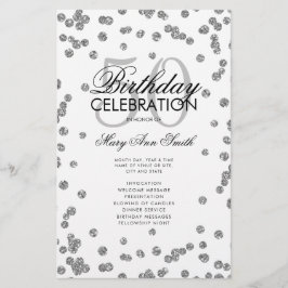 50:e Födelsedagsfesten Silver Glitter w/ Menu Flygblad