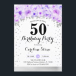 50:e Födelsedagsfesten - Silver Lila blommor Inbjudningar<br><div class="desc">50 födelsedagsfest inbjudan. Elegantens utformning i faux glitter silver med blommigt accent. Inbjudan-kort med skriptteckensnitt och konfiguration. Pastel lila och vit. Perfekt för en snyggt 30 dagar firande. Berätta om du behöver anpassningsbarnas ålder.</div>