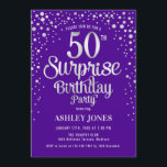 50:e Födelsedagsfesten - Silver och Lila Inbjudningar<br><div class="desc">Överraskande 50 Födelsedagsfest inbjudan. Utformning av eleganten i royalets lila och Faux glitter silver. Innehåller typsnitt och konfiguration för snyggt av skript. Berätta om du behöver anpassningsbarnas ålder.</div>