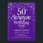 50:e Födelsedagsfesten - Silver och Lila Inbjudningar<br><div class="desc">Överraskande 50 Födelsedagsfest inbjudan. Utformning av eleganten i royalets lila och Faux glitter silver. Innehåller typsnitt och konfiguration för snyggt av skript. Berätta om du behöver anpassningsbarnas ålder.</div>