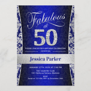 50:e Födelsedagsfesten - Silver Royal Blue Inbjudningar