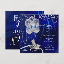 50:e Födelsedagsfesten Silver Stilettos Royal Blue Inbjudningar