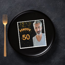50:e födelsedagsfesten svart fotokille i guld mana pappersservett