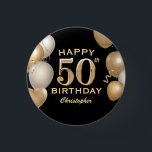 50:e Födelsedagsfesten Svart och Guld-ballonger Knapp<br><div class="desc">50:e Födelsedagsfesten Black and Guld Balloons and Confetti Button. Om du vill göra ytterligare anpassningar klickar du på knappen "Anpassa" och användor verktyg som är utformat för att ändra mallen.</div>