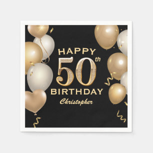 50:e Födelsedagsfesten Svart och Guld-ballonger Pappersservett