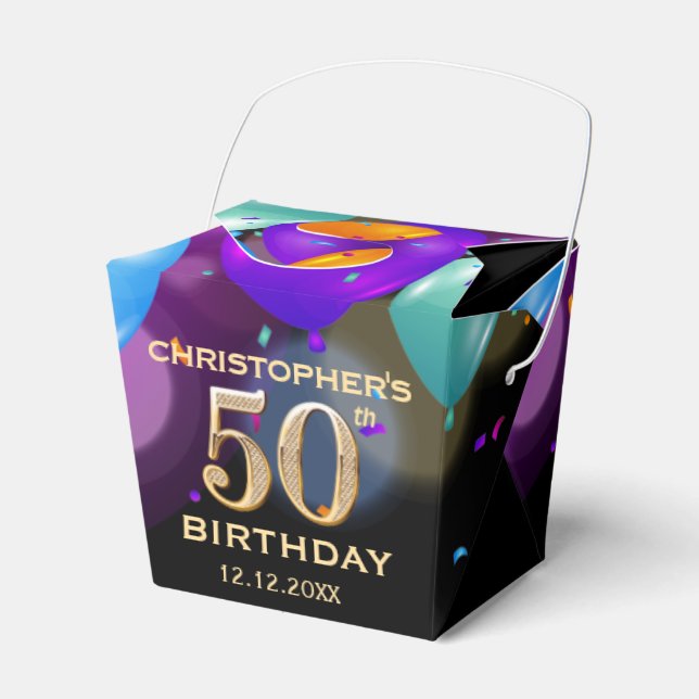 50:e Födelsedagsfesten Svart och Guld-ballonger Presentaskar (Framsidan Sidan)