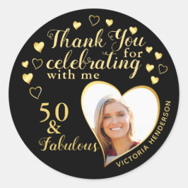 50:e Födelsedagsfesten Svarta och Guld Tack Runt Klistermärke