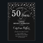 50:e Födelsedagsfesten - Svarta Silver Inbjudningar<br><div class="desc">Överraskande 50 Födelsedagsfest inbjudan. Utformning av eleganten i svart och faux glitter silver. Med skriptteckensnitt och diamanter konfigureras. Skål för 50 år! Berätta om du behöver anpassa dig ytterligare.</div>