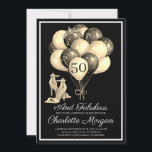 50:e Födelsedagsfesten, svartvitt Inbjudningar<br><div class="desc">En svart och vit 50 och fantastisk födelsedagsfest inbjudan med högklackar,  ballong och en spray av glitter. Den festliga karaktären hos detta 50:e födelsedagsfesten inbjudan ropar nästan: "En bra kommer att vara av alla".</div>