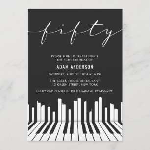 50:e Födelsedagsfesten svartvitt Piano Inbjudningar