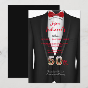 50:e Födelsedagsfesten, Tuxedo Kostym, Black & Red Inbjudningar