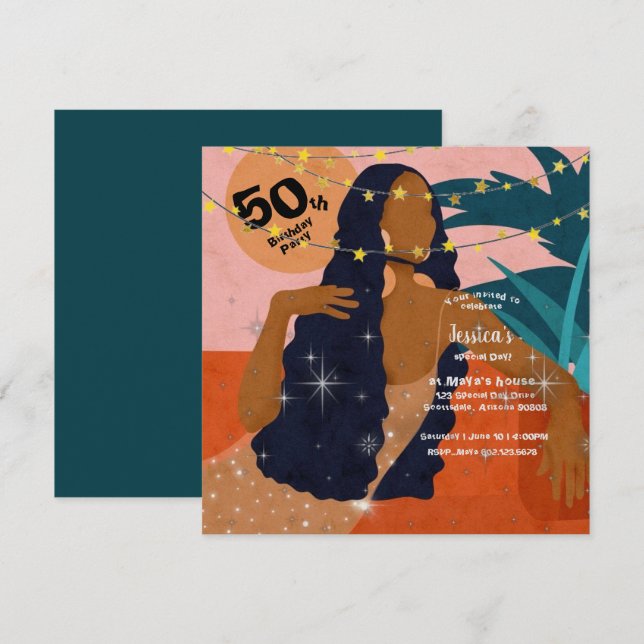 50:e Födelsedagsfesten Vackert Dam Handflatan Löv  Inbjudningar (Fram/baksida)