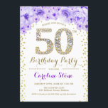 50:e Födelsedagsfesten - Vita Guld Lila Inbjudningar<br><div class="desc">50:e Eleganten Födelsedagsfest inbjudan i Faux glitter guld,  lila och vitt. Inbjudan till blommigt av snyggt med diamanter och ro. Perfekt för glam firande. Berätta om du behöver anpassa dig ytterligare.</div>