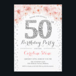 50:e Födelsedagsfesten - Vita Silver Rosa Inbjudningar<br><div class="desc">50:e Eleganten Födelsedagsfest inbjudan i Faux glitter silver,  rosa och vitt. Inbjudan till blommigt av snyggt med diamanter och ro. Perfekt för glam firande. Berätta om du behöver anpassa dig ytterligare.</div>