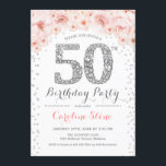 50:e Födelsedagsfesten - Vita Silver Rosa Inbjudningar<br><div class="desc">50:e Eleganten Födelsedagsfest inbjudan i Faux glitter silver,  rosa och vitt. Inbjudan till blommigt av snyggt med diamanter och ro. Perfekt för glam firande. Berätta om du behöver anpassa dig ytterligare.</div>