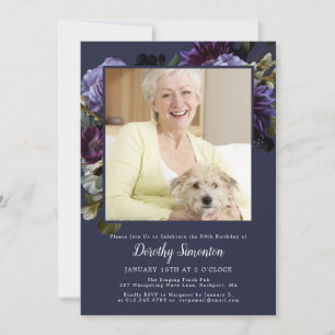 50:e Födelsedagsfestens Blommigt för foto av Moody Inbjudningar